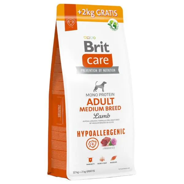 Brit Care Dog Hypoallergenic Adult Medium Breed Lamb 12+2KG