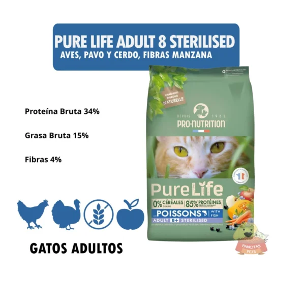 Pure Life Grain-Free Gatos Senior Esterilizados 8+ Pescados