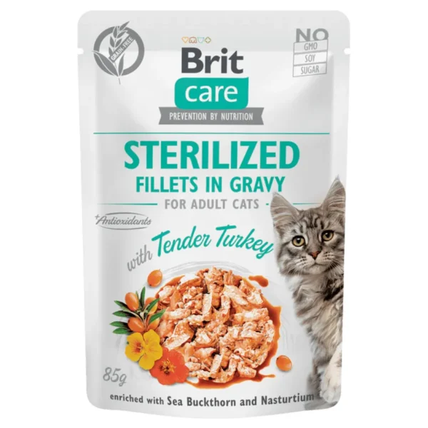 Brit Care Cat Grain-Free Fillets in Gravy with Tender Turkey – Sterilized Cats
