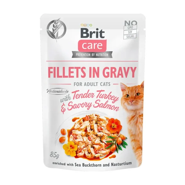 Brit Care Cat Grain-Free Fillets in Gravy with Tender Turkey & Savory Salmon – Adult Cats